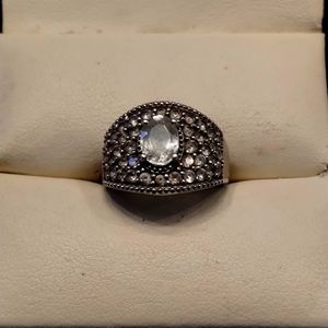 Vintage 2 Carat Total Weight White Topaz - Solid 925 Sterling Silver Ring.